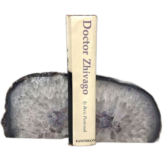 Crystal Quartz Purple Agate Geode Bookends 5" Tall 7 lbs Lavender Polished - Picture 2 of 12
